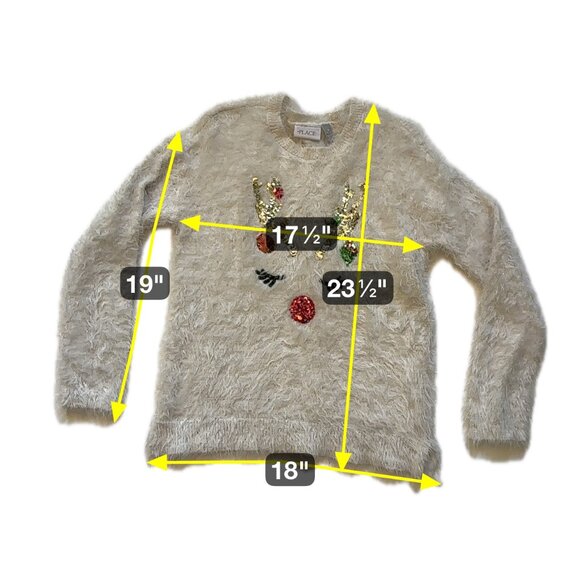 Children’s Place Fuzzy Reindeer Sweater Cream Xmas Sequin Antlers Holiday - Picture 4 of 4
